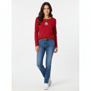 TALBOTS Medium Red Boat Neck Top Sweater 100% Cotton  Cute!